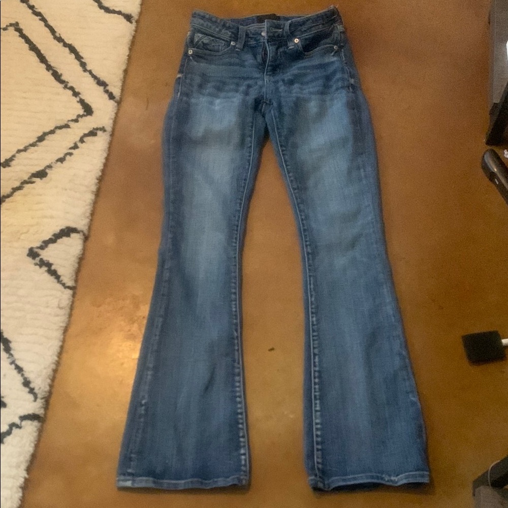 Buckle Blue Flare Wide Leg Jeans with Medium Wash